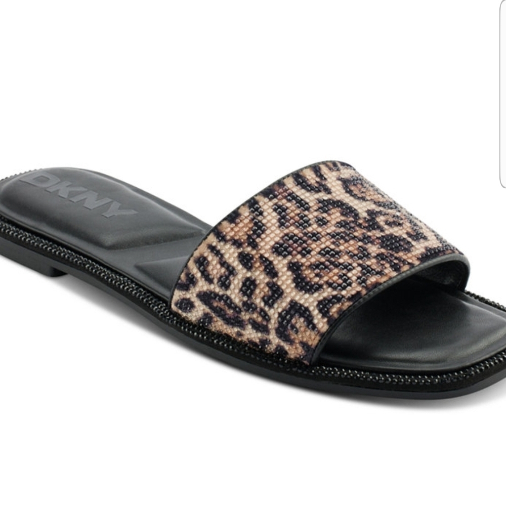 DKNY Black and Brown Leopard Sandals